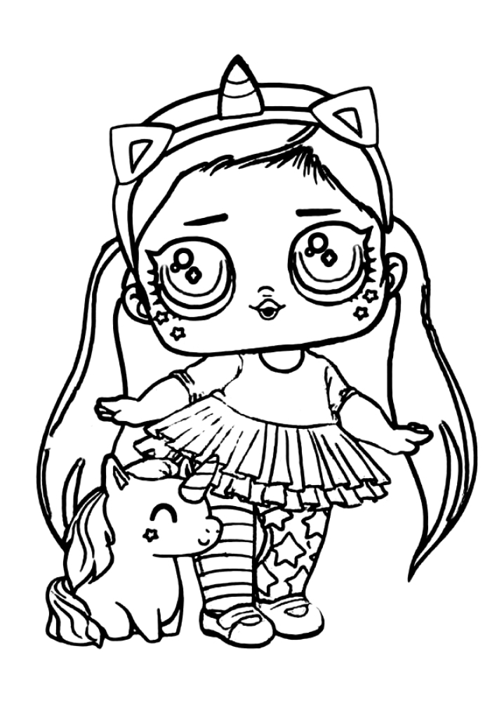 Coloring page A girl with a pet Print